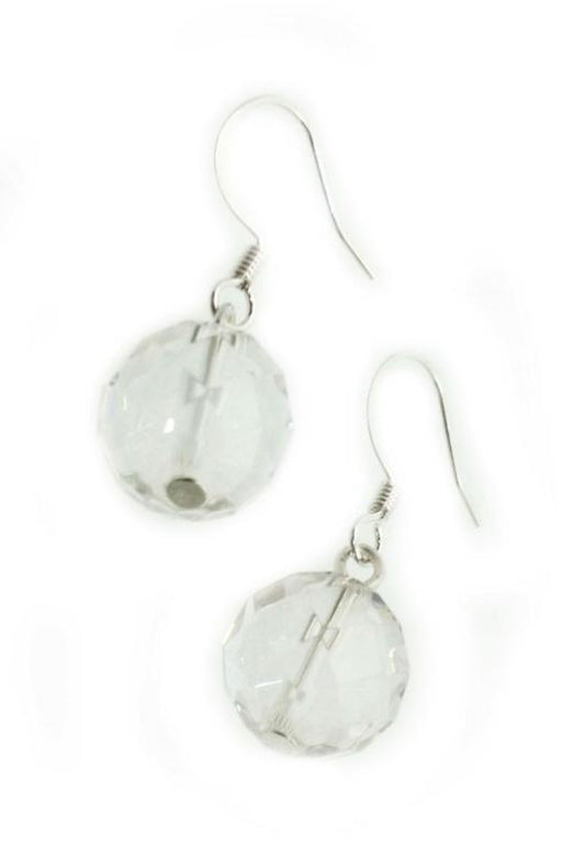 12mm Faceted Clear Quartz Sphere Fishhook Earrings