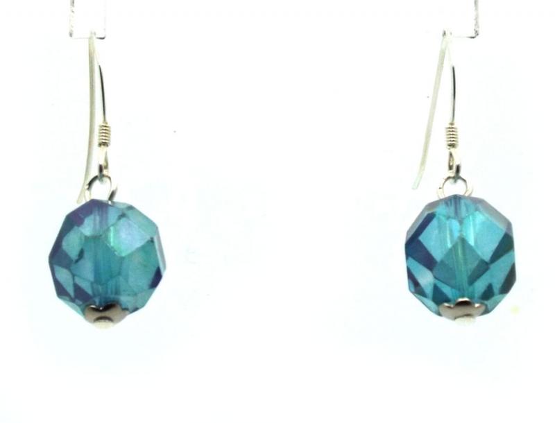 Aqua Aura Faceted Sterling Silver Fishhook Earrings