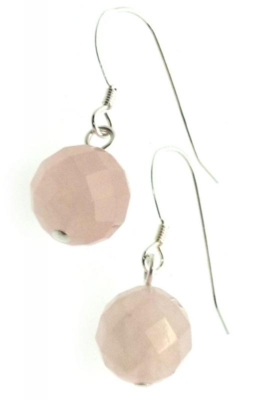 Rose Quartz Faceted Sterling Silver Fishhook Earrings