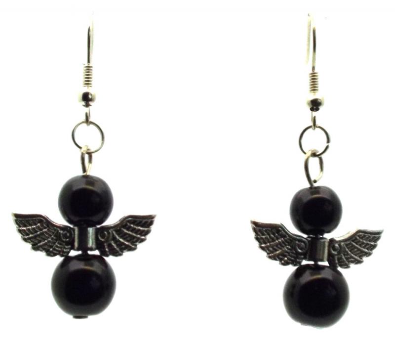 Black Guardian Angel Fishhook Earrings