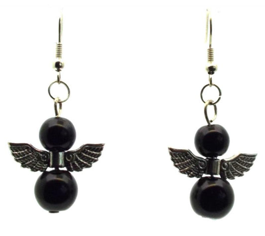 Black Guardian Angel Fishhook Earrings
