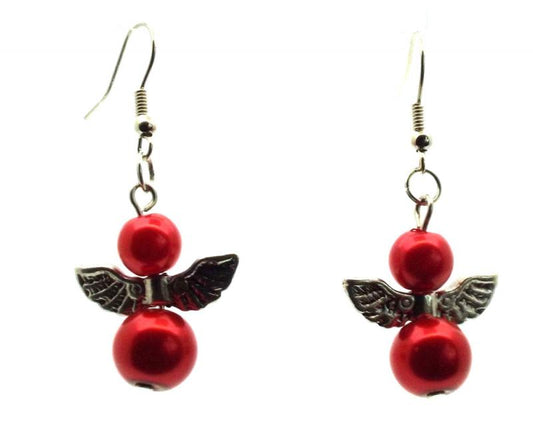 Crimson Guardian Angel Fishhook Earrings