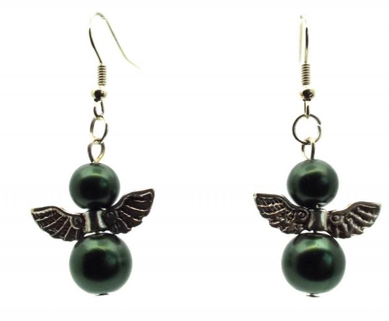 Dark Green Guardian Angel Fishhook Earrings