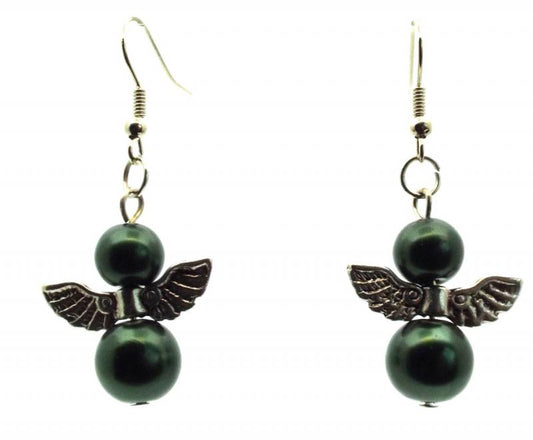 Dark Green Guardian Angel Fishhook Earrings