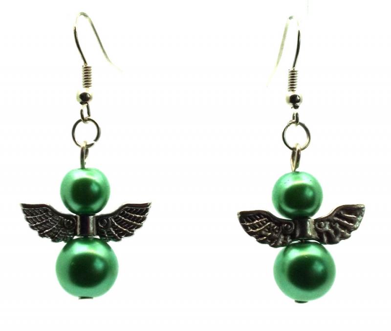 Green Guardian Angel Fishhook Earrings