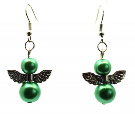 Green Guardian Angel Fishhook Earrings