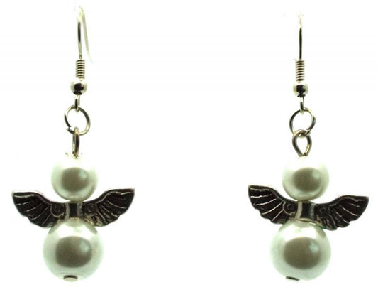 White Guardian Angel Fishhook Earrings