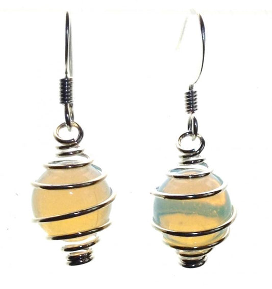 Opalite Spiral Sphere Gemstone Fishhook Earrings