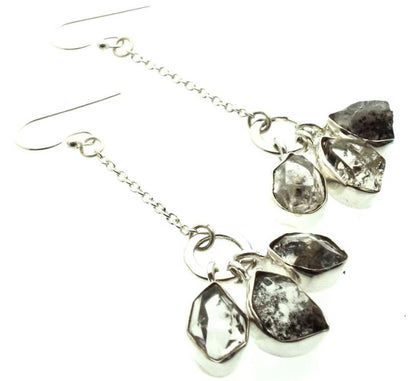 Herkimer Diamond Gemstone Sterling Silver Fishhook Earrings