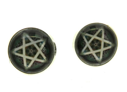 Black Pentacle Glass Dome Metal Stud Earrings