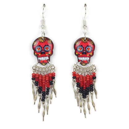 Small Candy Skull Fishhook Earrings