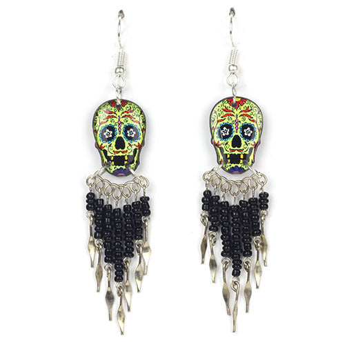 Small Candy Skull Fishhook Earrings