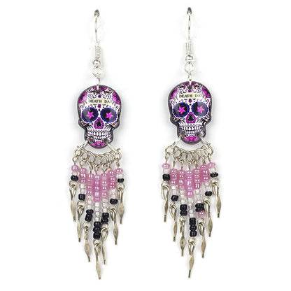 Small Candy Skull Fishhook Earrings