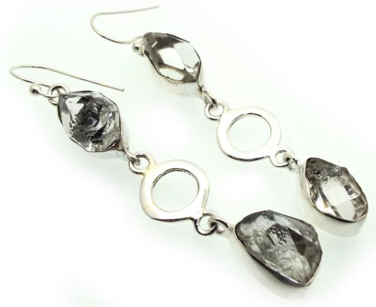 Sterling Silver Herkimer Diamond Fishhook Earrings 01