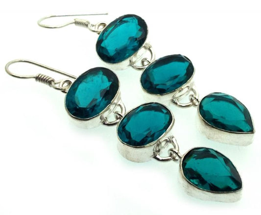 Indian Silver Diopside Fishhook Earrings 01