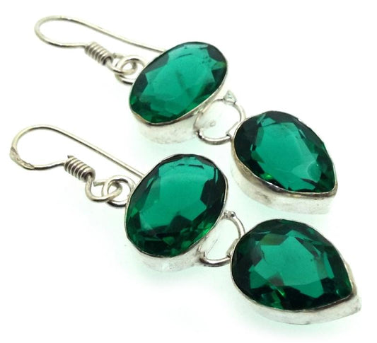 Indian Silver Diopside Fishhook Earrings 03