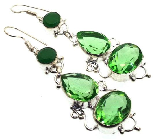 Indian Silver Peridot Fishhook Earrings 01