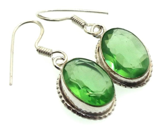 Indian Silver Peridot Fishhook Earrings 04