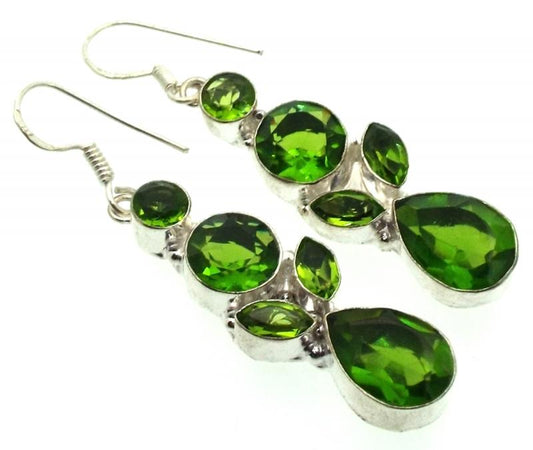 Indian Silver Peridot Fishhook Earrings 05