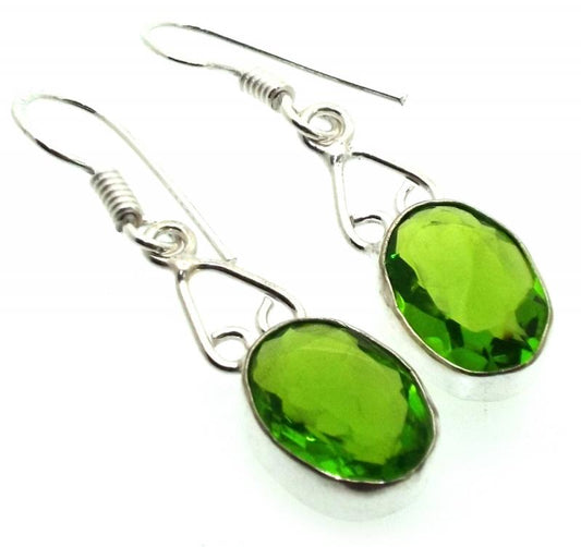 Indian Silver Peridot Fishhook Earrings 06