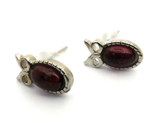Garnet Owl 925 Silver Stud Earrings