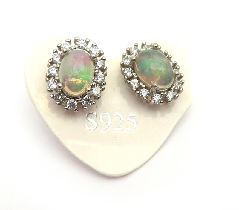 Ethiopian Opal 925 Silver Stud Earrings