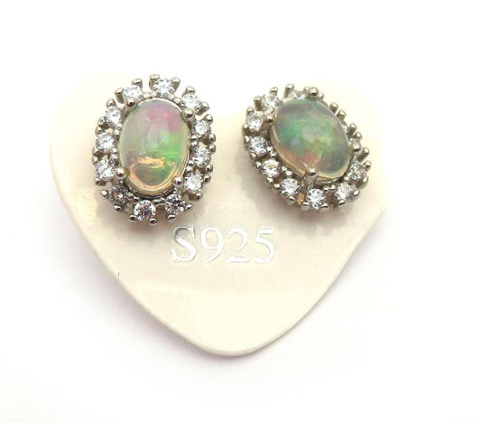 Ethiopian Opal 925 Silver Stud Earrings