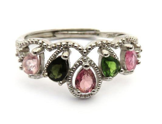 Tourmaline Silver Plated Adjustable Ring