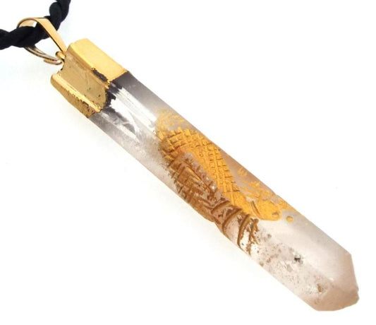 Clear Quartz Carved Electroplated Pendant 01