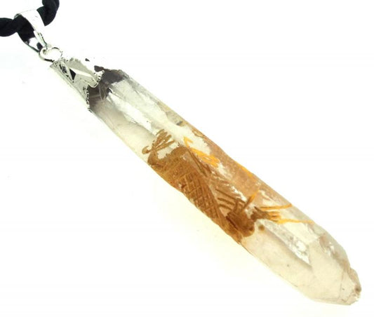 Clear Quartz Carved Electroplated Pendant 03