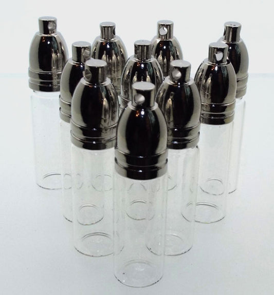 10x Small Empty Glass Vial Conjure Bottle Pendant with Silver Screw Cap