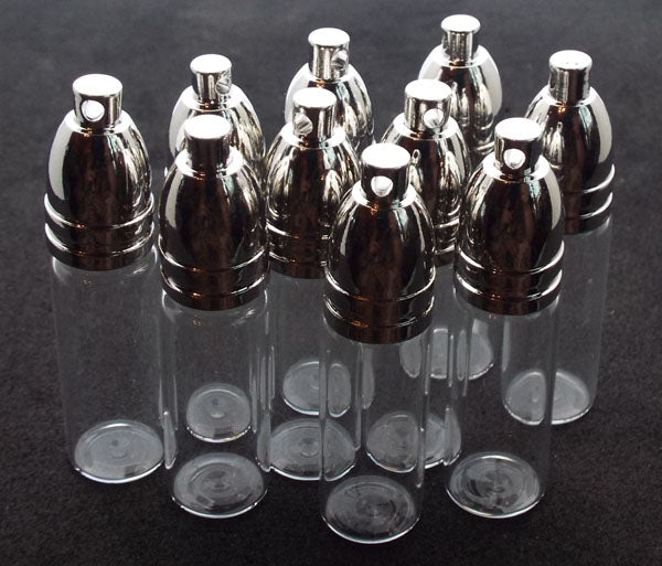 10x Small Empty Glass Vial Conjure Bottle Pendant with Silver Screw Cap