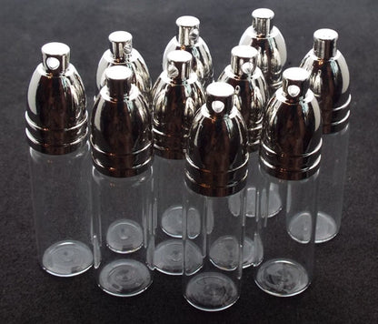 10x Small Empty Glass Vial Conjure Bottle Pendant with Silver Screw Cap