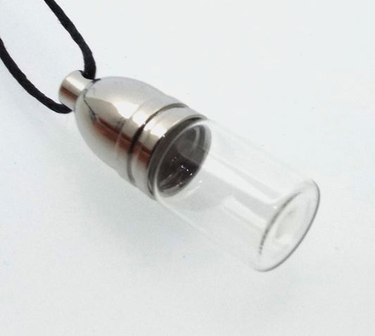 Small Empty Glass Vial Mojo Bottle Pendant with Silver Screw Cap