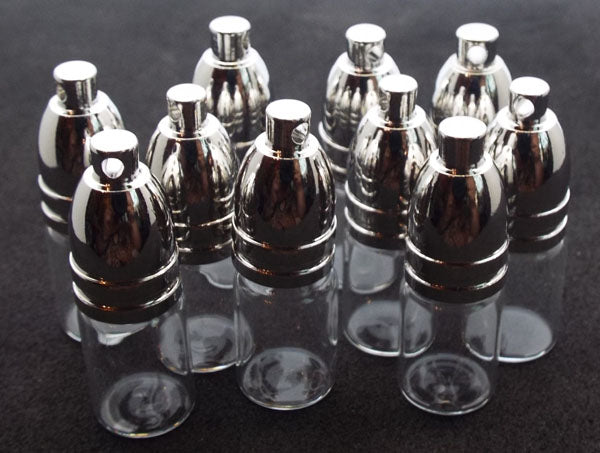 10x Small Empty Glass Vial Mojo Bottle Pendant with Silver Screw Cap