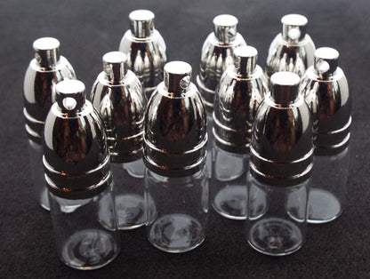 10x Small Empty Glass Vial Mojo Bottle Pendant with Silver Screw Cap