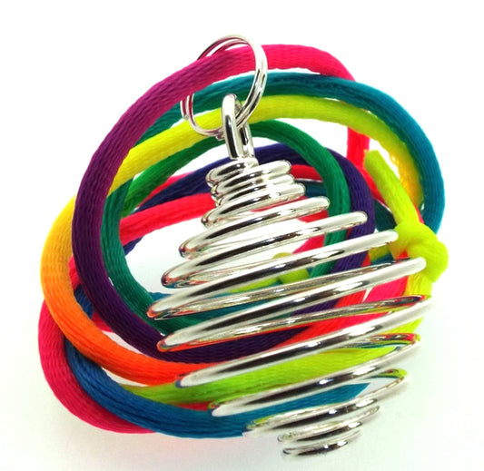 Rainbow Satin Cord Spiral Gem Keeper Cage Pendant