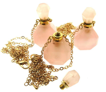 Rose Quartz Genuine Gemstone Cut Scent Bottle Pendant