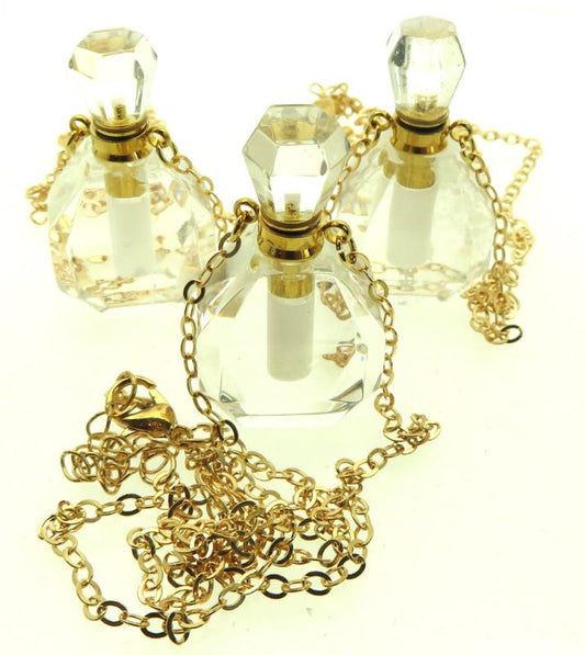Clear Quartz Genuine Gemstone Cut Scent Bottle Pendant