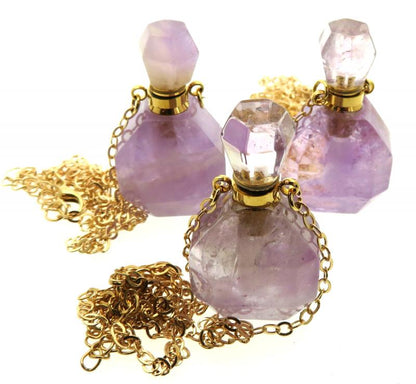 Amethyst Genuine Gemstone Cut Scent Bottle Pendant