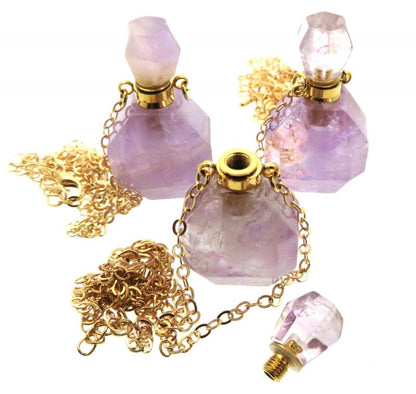 Amethyst Genuine Gemstone Cut Scent Bottle Pendant