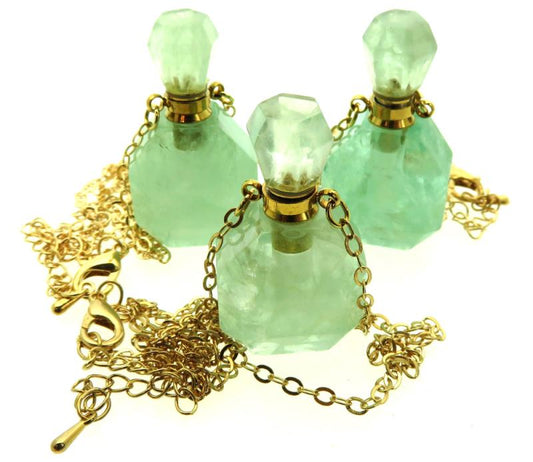 Green Fluorite Genuine Gemstone Cut Scent Bottle Pendant