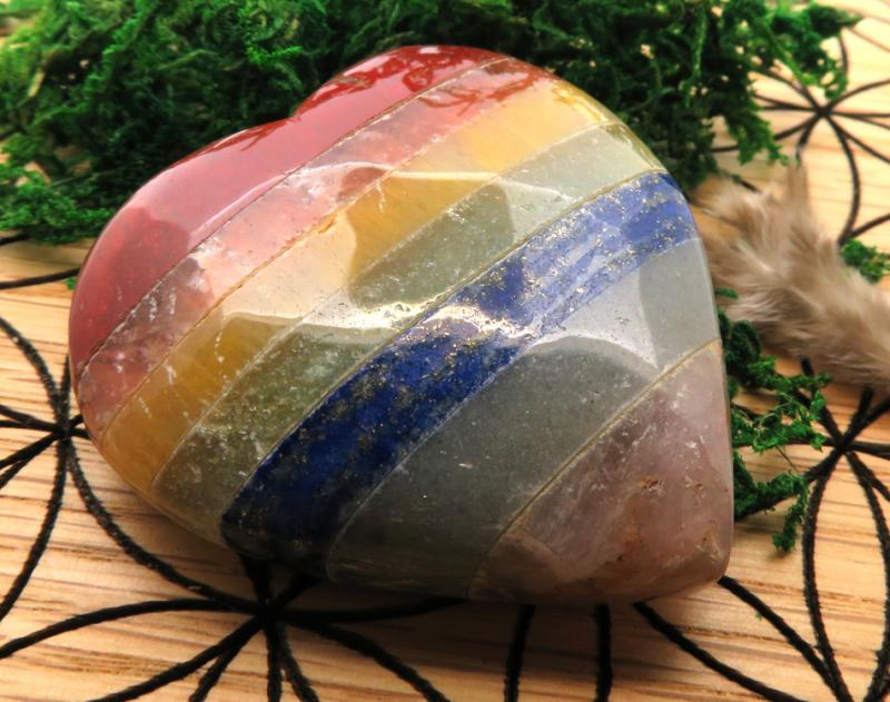 Carved Seven Chakra Gemstone Heart