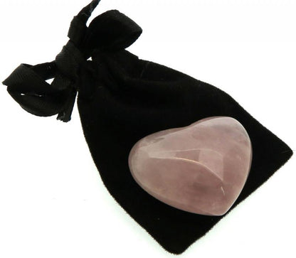 Rose Quartz Gemstone Mini Carved Puff Heart with Pouch