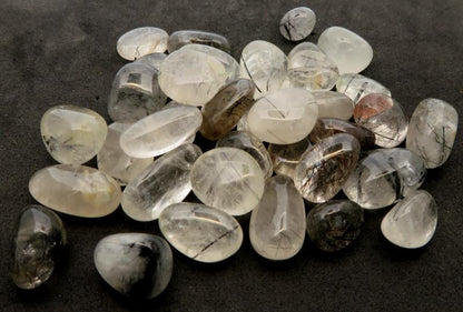 100gms Small Black Tourmalated Quartz Tumblestones