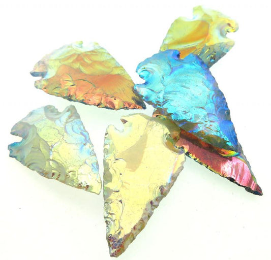 Hand Knapped Aura Quartz Gemstone Arrowhead