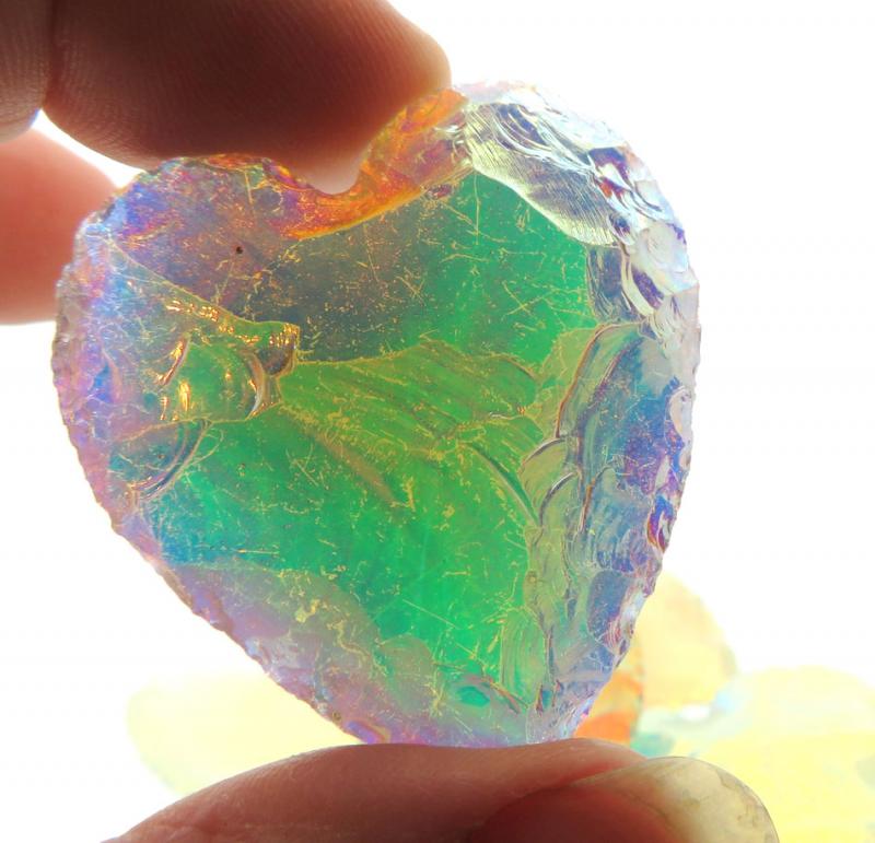 Hand Knapped Aura Quartz Gemstone Heart