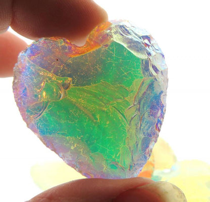 Hand Knapped Aura Quartz Gemstone Heart
