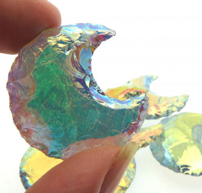 Hand Knapped Aura Quartz Gemstone Moon