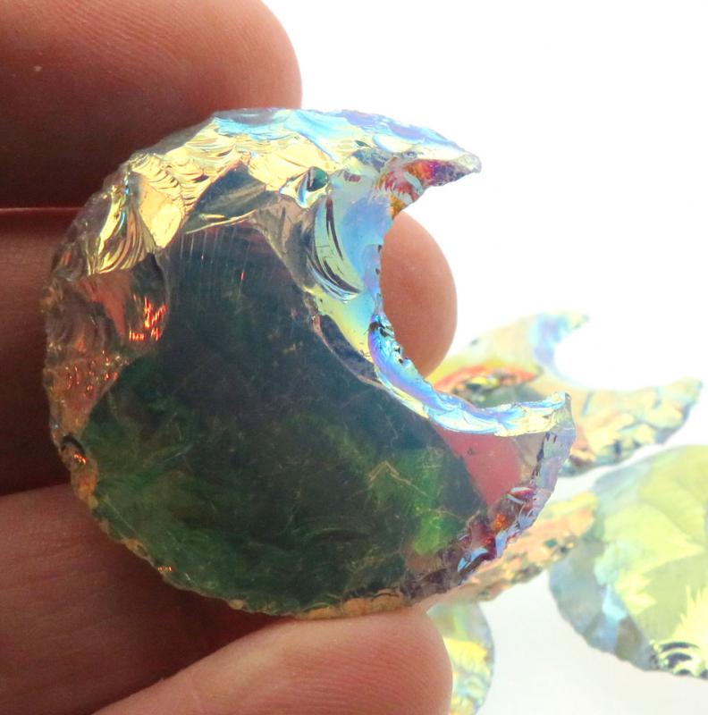 Hand Knapped Aura Quartz Gemstone Moon